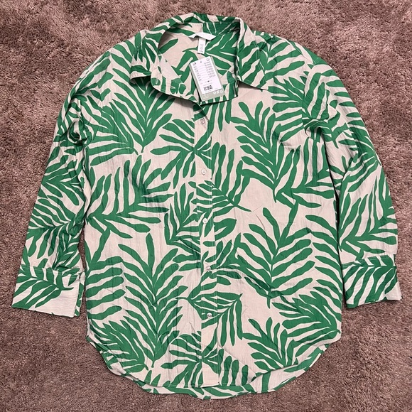 NWT H&M Green/Tan Leaf Print Tunic Top - Picture 1 of 4